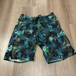 Lululemon El Current Board Shorts Blue/Green Splatter Swim‎ Unlined Men’s 32